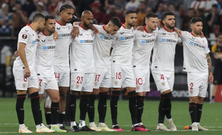 Sevilla looking on moments before winning the Europa League via penalty shootout