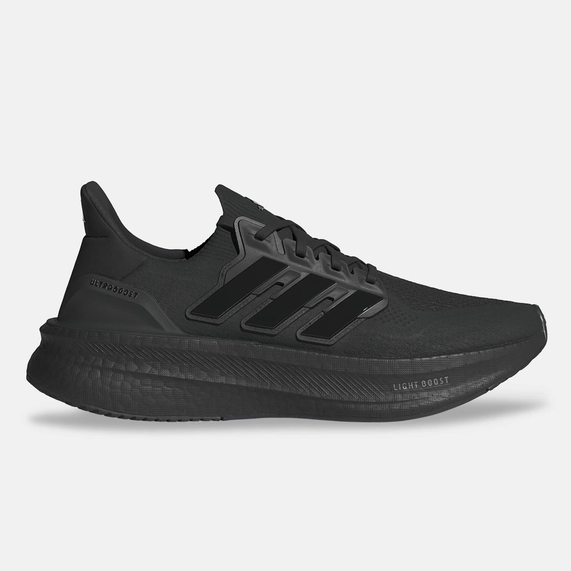 adidas Ultraboost 5 men’s running shoe in black with Light BOOST cushioning and knit upper