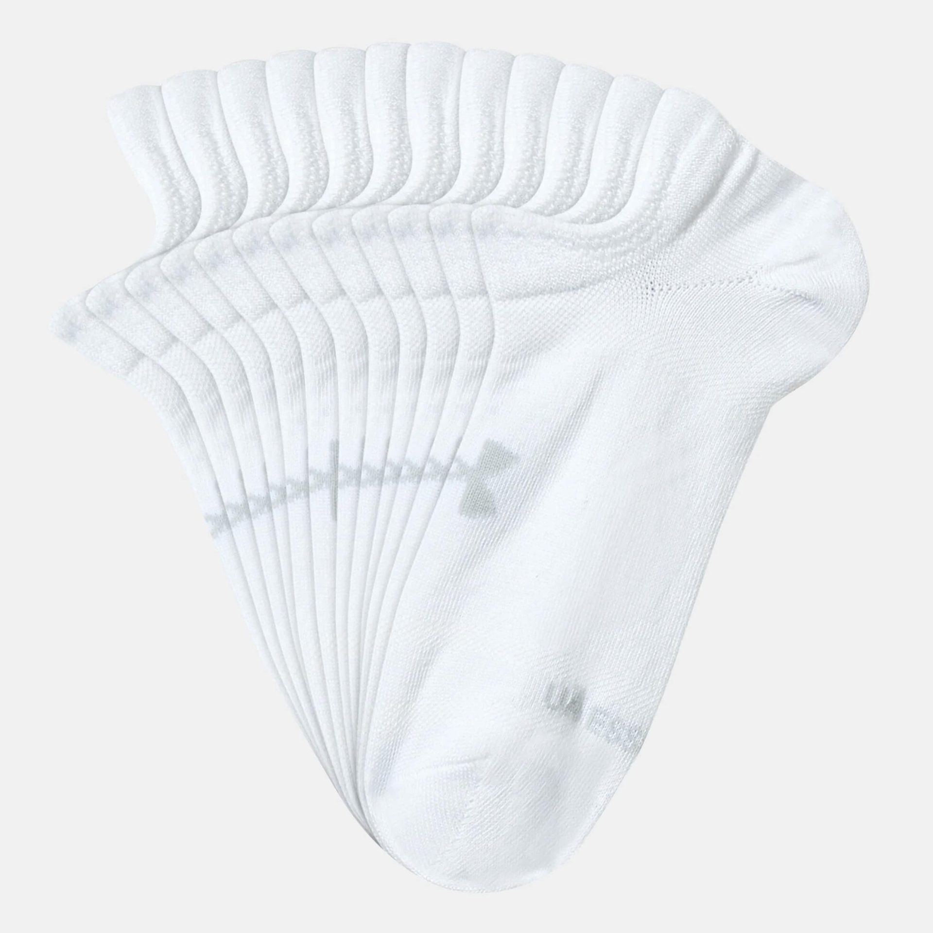 Set of six pairs of white Under Armour Essential no-show socks featuring a lightweight, breathable design with subtle logo detailing