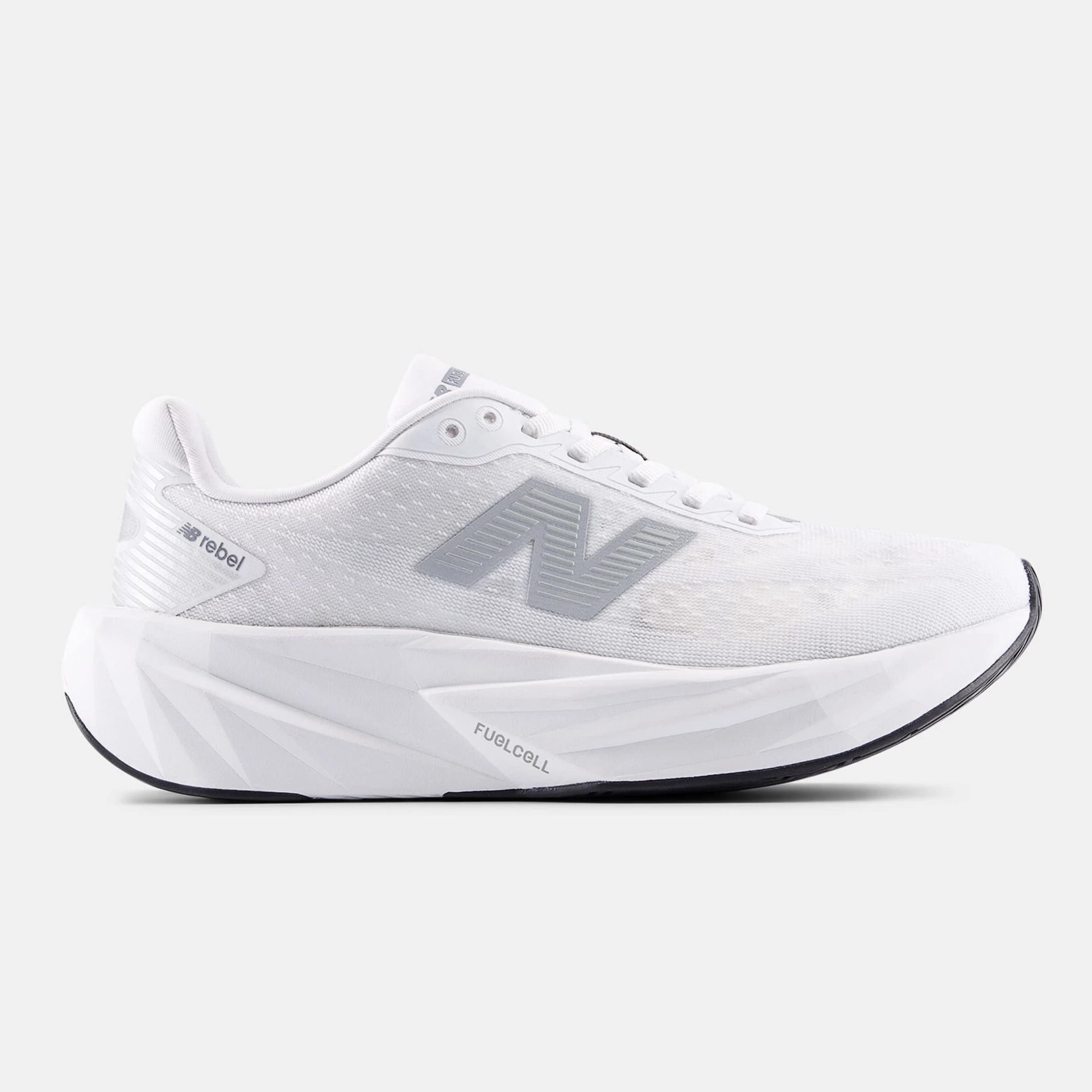 New Balance FuelCell Rebel v5 women’s running shoe in white with lightweight mesh upper and responsive midsole design