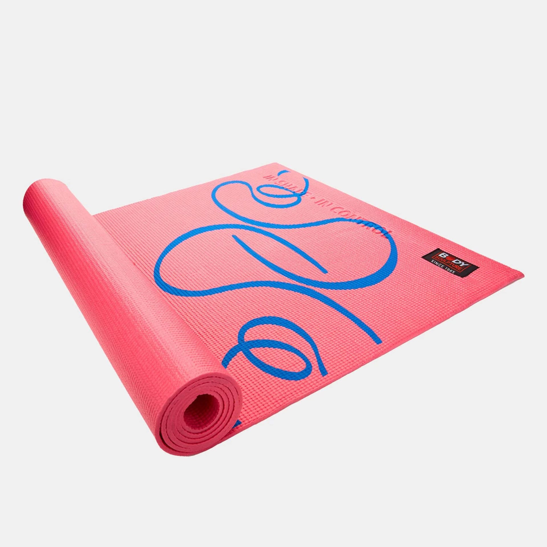 Body Sculpture pink yoga mat with textured surface and rolled edge design.