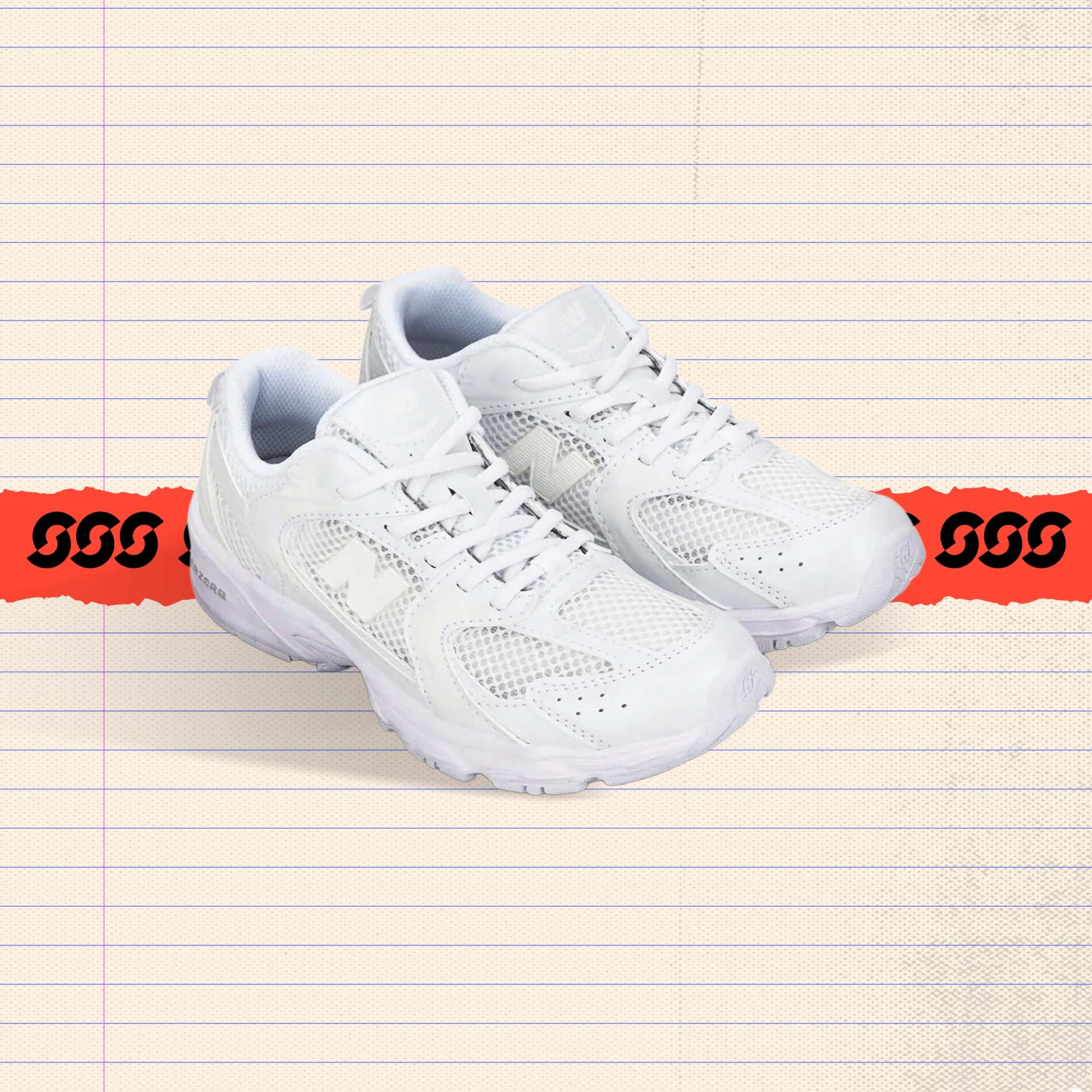 White retro-style kids' running shoe with mesh panels and grey 'N' logo on the side — white PE sneakers for school
