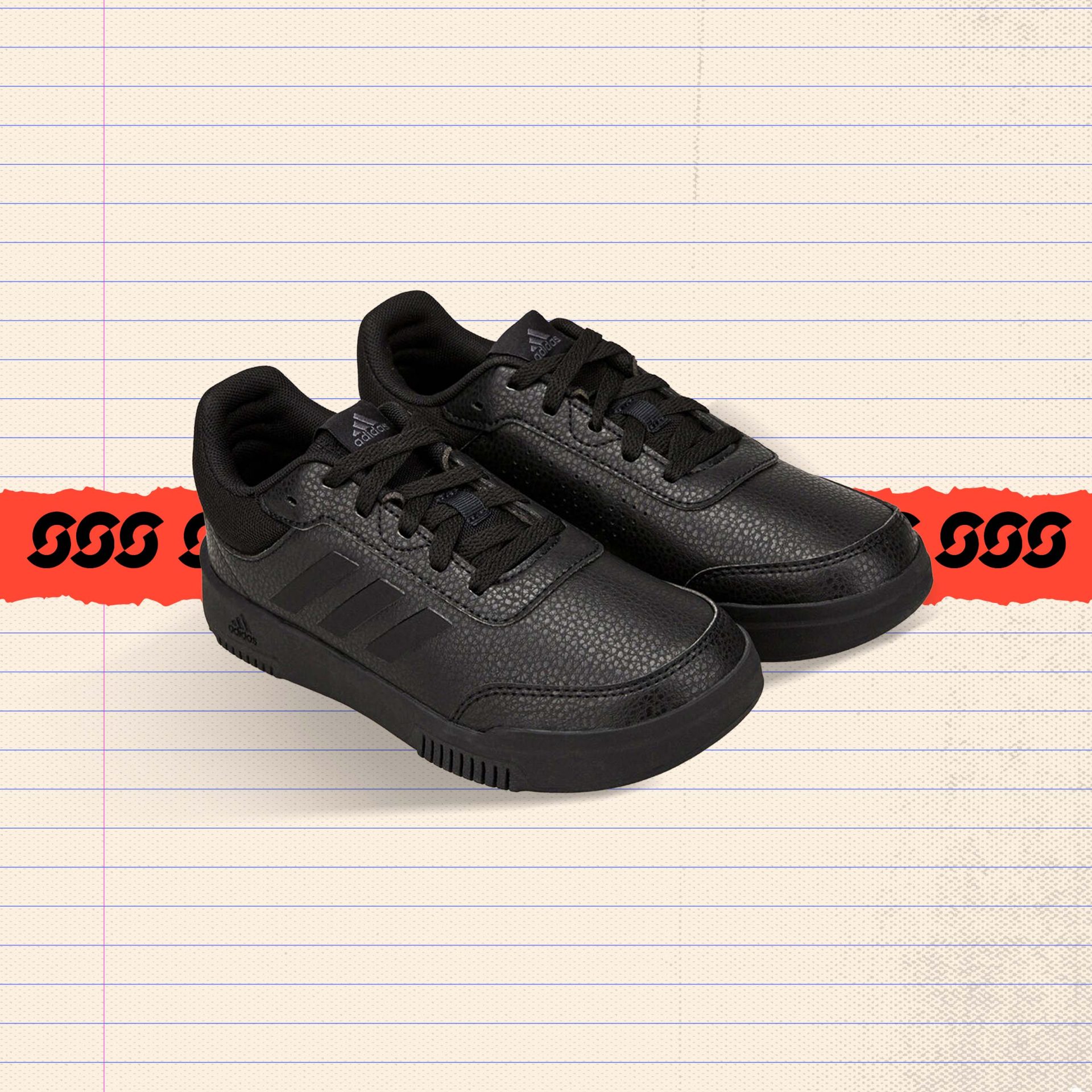 All-black kids' sneaker with black three-stripe branding and lace-up closure — black school shoes for boys and girls