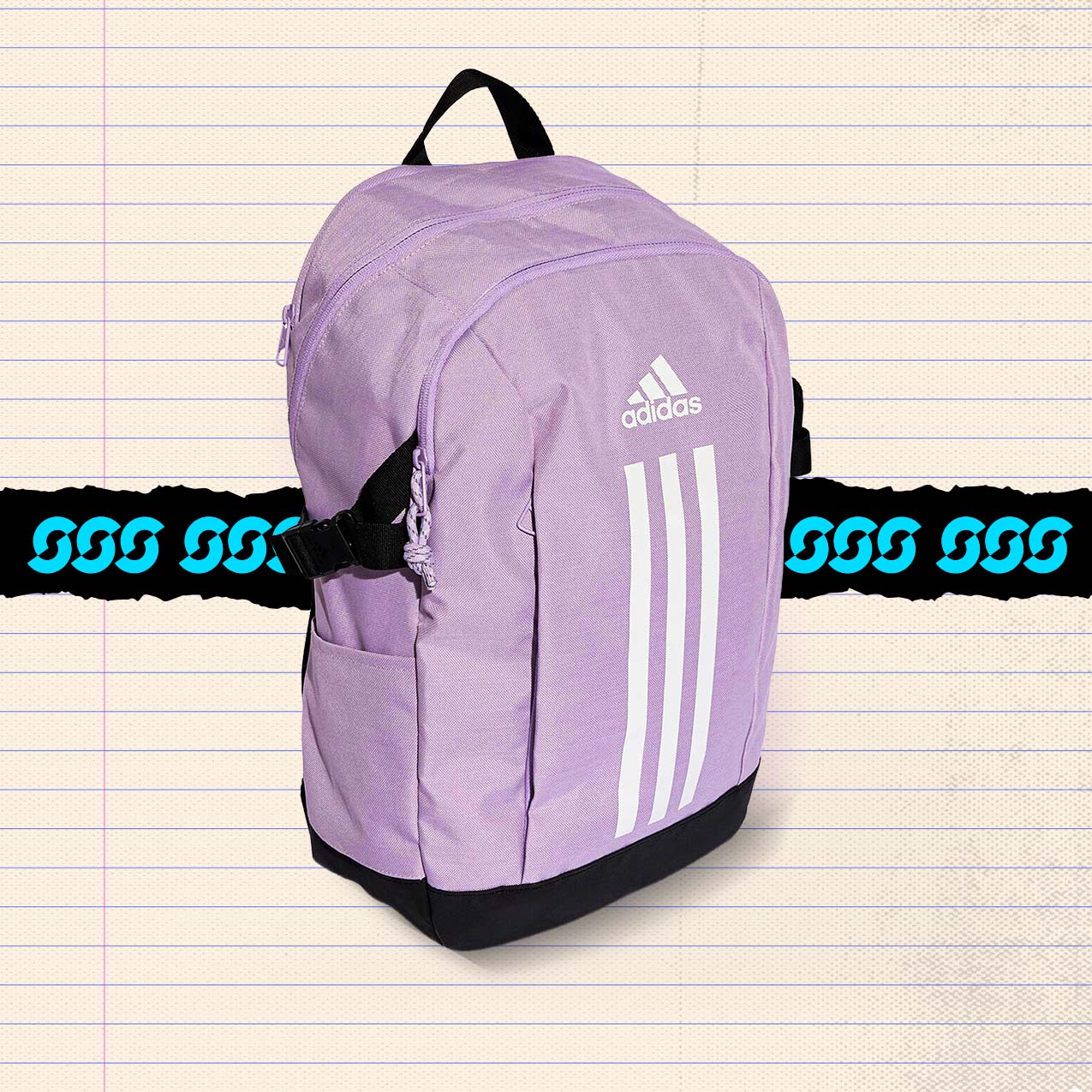 Purple Adidas Power Backpack, 26.4L, with white three-stripe design