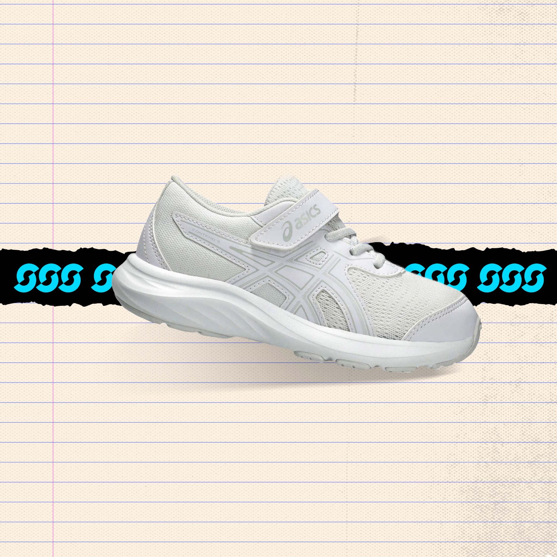 Light grey and white kids' running shoe with mesh upper and hook-and-loop strap, side profile — white running shoes for school sports